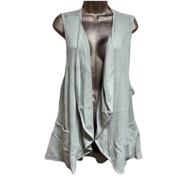 Prairie Cotton Sweaters - Prairie Cotton Beige Sleeveless Ribbed Knit Open Front Cardigan Sweater Vest S